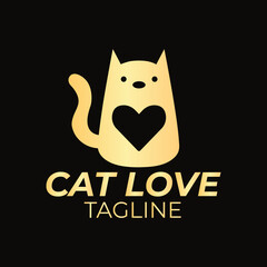 Logo Vector isolated cat with heart symbol colorless. templet logo for pet shops and the like.