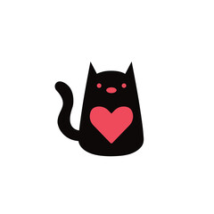 Logo Vector isolated cat with heart symbol colorless. templet logo for pet shops and the like.