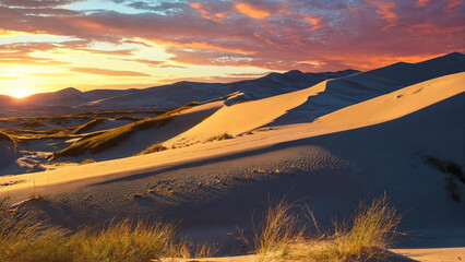 Sunset view of sand dunes 16:9 with copyspace