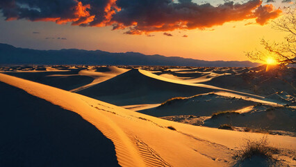 Sunset view of sand dunes 16:9 with copyspace