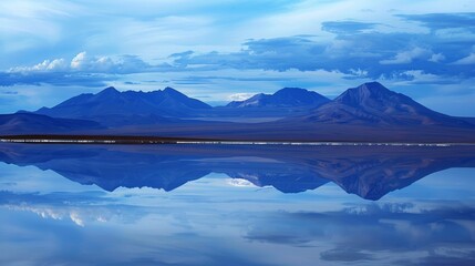 The stillness of the water on Salar de Uyuni perfectly reflects the peacefulness of the surrounding mountains.
