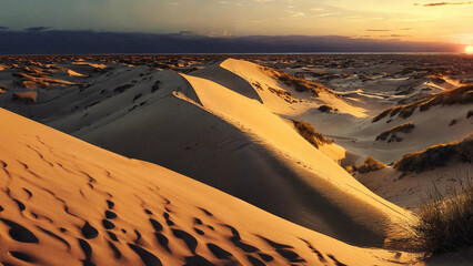 Sunset view of sand dunes 16:9 with copyspace