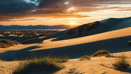 Sunset view of sand dunes 16:9 with copyspace