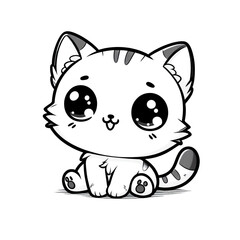 Fototapeta premium Cartoon of a cat with simple lines for children to color book pages. Drawing for vectorization