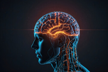 Obraz premium Brain Nervous System concept. Thinking in a human head. Science for study and learn. Artificial Intelligence and Machine learning, AI Technology, Thinking Process concept.
