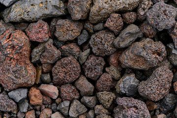 Volcanic stones different textures and colors