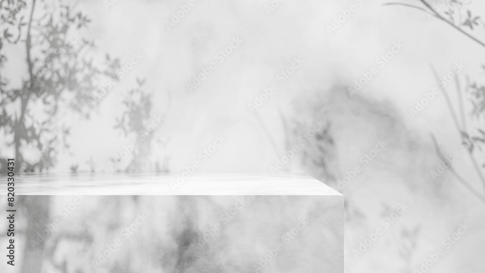 Aufkleber White marble empty table and tree shadows summer sunlight background - empty copy space white background. luxury table podium with marble texture and soft light with shadows, white geometrical forms