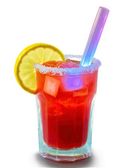 Bloody mary drink. Bloody mary in glass isolated on white background with lemon slice