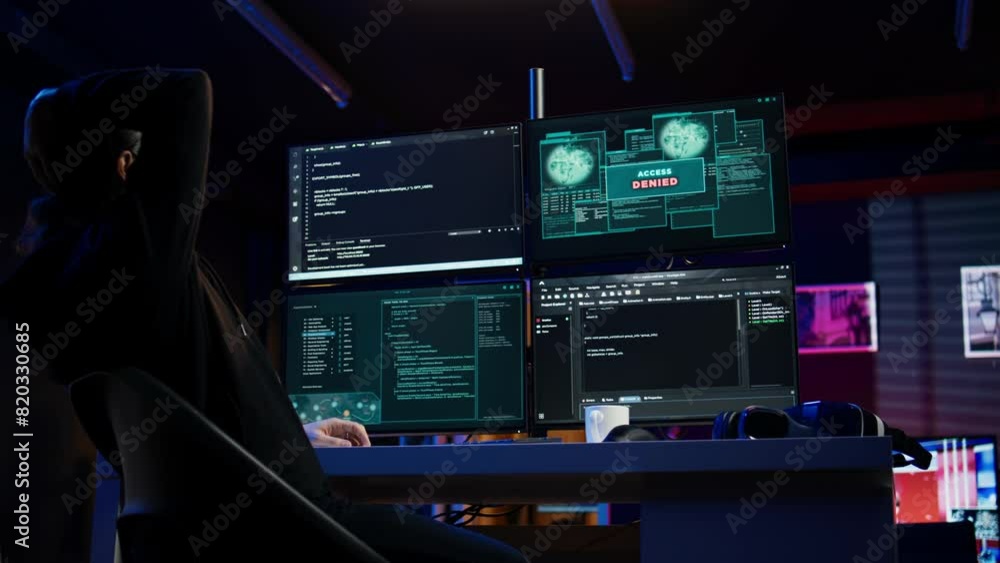 Poster hacker getting access denied error while doing computer sabotage using ransomware. cybercriminal fai