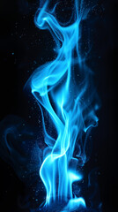 blue gas flame with smoke. Isolated visual effect of smoke and magic fire on a black background