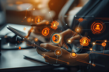 Marketing automation concept. Global business. Automation software technology process system for business development. Digital marketing online business CRM Customer relationship management
