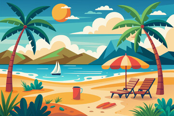 Fototapeta na wymiar beautiful illustration of beach scenery, summer beach