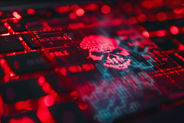 System hacked warning alert on laptop computer. Cyber attack on computer network virus spyware malware or malicious software. Cyber security and cybercrime concept. System security technology