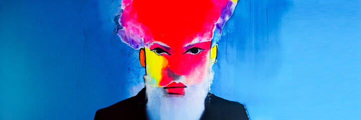 old man modern art portrait acrylic painting red head