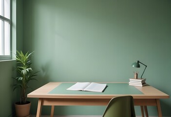 Minimal Scandinavian contemporary empty wooden table with sunlight. Simplistic Home office, Cafe, office and library