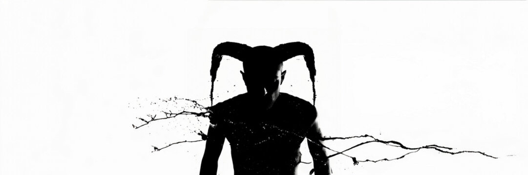 devil concept silhouette portrait man monochrome dynamic liquid explosion clear design