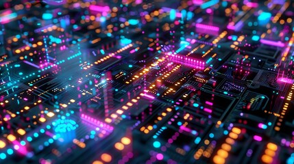 Enterprise resource planning top view representing integration of business processes digital binary as object Tetradic color scheme