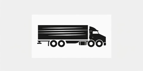 Minimalist illustration of a semi-truck in black and white with a sun icon.