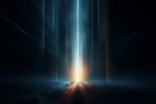 Glowing vertical light beams in dark space