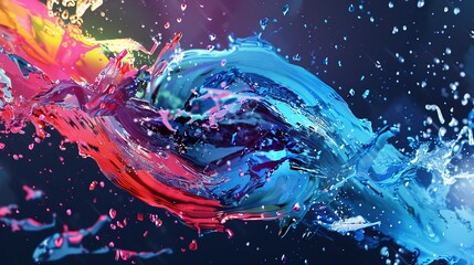 Anime Illustration: Vibrant Water Splashes in Colorful Style