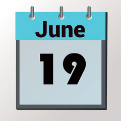 vector calendar page with date June 19, light colors