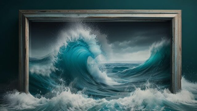 wawes and clouds in the frame, seamless looping animation video background 