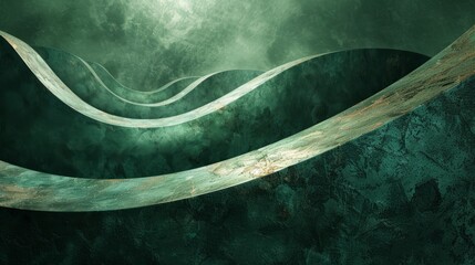 Abstract green waves in a minimalistic, textured background.