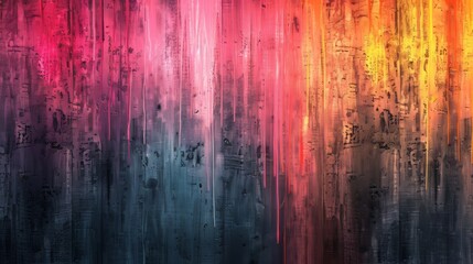 Abstract art with vertical streaks of pink, purple, and orange on a textured surface.