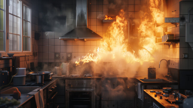 Intense Flames Engulfing Kitchen
