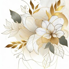 Abstract art background. Luxury minimal style wallpaper with golden line art flower