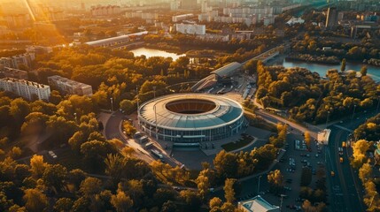aerial view over the sport center in Riga (Latvia)