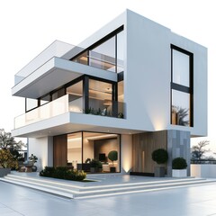 a detailed 3d render of a modern and luxury house on a white background