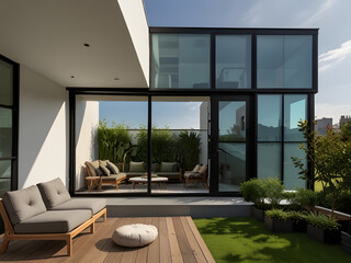 Urban Serenity: Minimalist Dwelling with Rooftop Garden