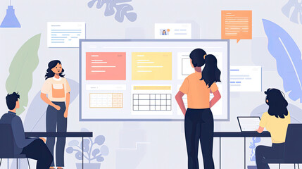 Fototapeta premium Mature woman leading a discussion on UX/UI design with a team