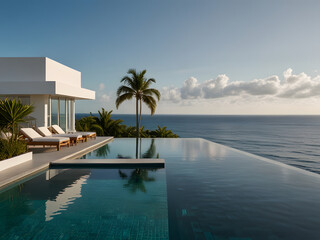 Fototapeta premium Rooftop Oasis: Infinity Pool Serenity with Ocean Views