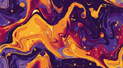 A colorful abstract painting with a purple and orange swirl. The painting has a dreamy, surreal feel to it