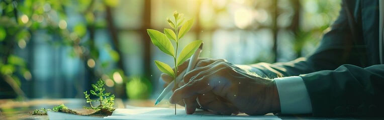 Businessman planning on environmental. ESG environmental social governance investment business concept