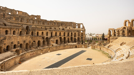 Roman Amphitheatre of El Jem oval ancient amphitheatre in modern-day city of El Djem, Tunisia, Africa