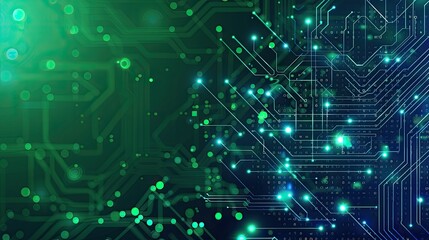 A green background with a blue background with a lot of lights and circuits