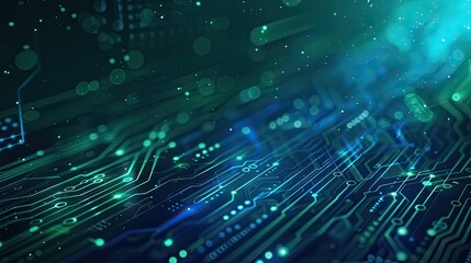 A computer chip with a green background. The image is a representation of a computer chip and its circuitry