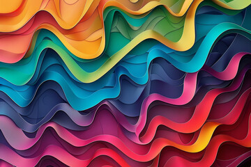 Abstract colorful background with wavy shapes and curves, creating an elegant and modern wallpaper design. The colors include vibrant rainbow hues