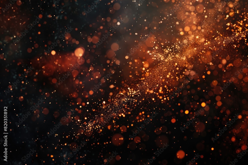 Poster a black and orange background with many small dots. the dots are scattered all over the background a