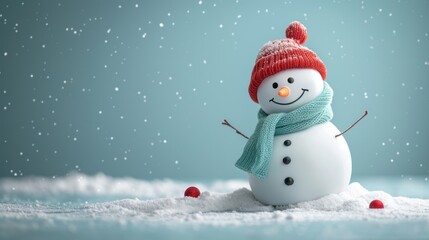 Fototapeta premium A snowman standing sideways on a solid background.