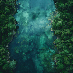 Unspoiled Nature's Wonders: Aerial View of an Untouched Canvas in Tranquil Surroundings