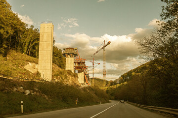Conscruction of the highway bridge in southern Slovakia.Early spring. High quality photo
