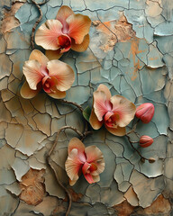 Close-up of an orchid on a cracked surface.