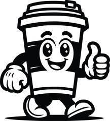  coffee cup cartoon character silhouette hand drawn black and white illustration