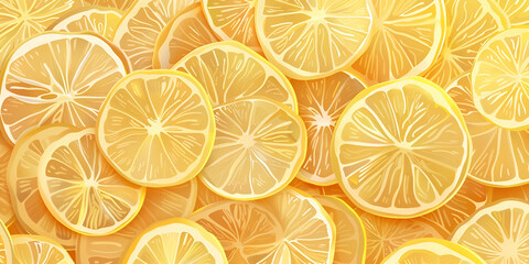 A slices of fresh juicy yellow lemons. Texture background, pattern.
