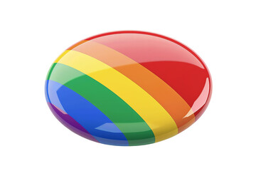 A 3D rendering of a glossy rainbow sphere with a beveled edge on a transparent background.