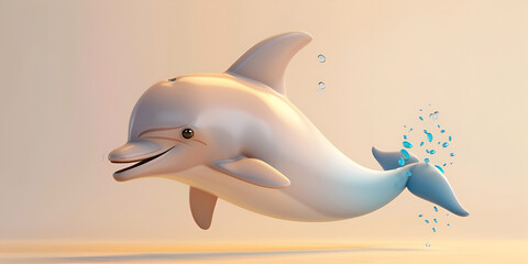a dolphin background wallpaper featuring a hyper-realistic illustration of a dolphin in the style of cinema4d and mage wav. the artwork showcases a vibrant color palette of light cyan and gray. 